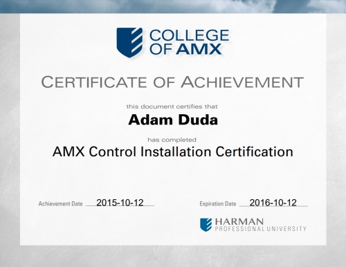certyfikat AMX Installer