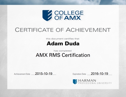 certyfikat AMX RMS Expert
