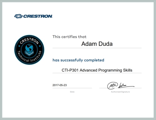 certyfikat Crestron Programmer