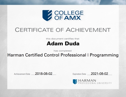 certyfikat AMX Programmer