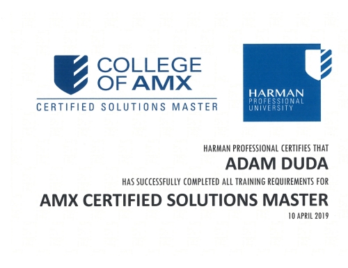 certyfikat AMX Solution Master